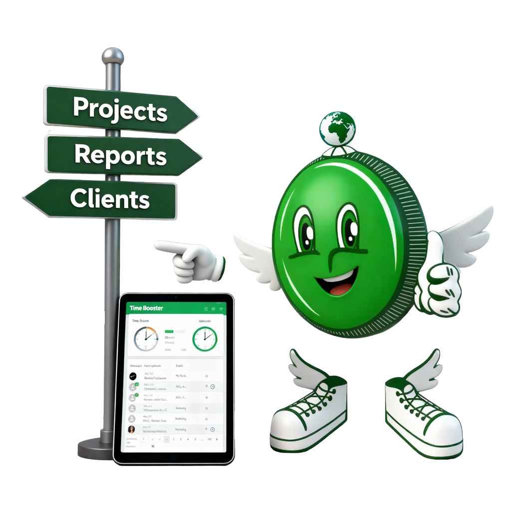 Illustration of a happy Time Booster user using the time-management system